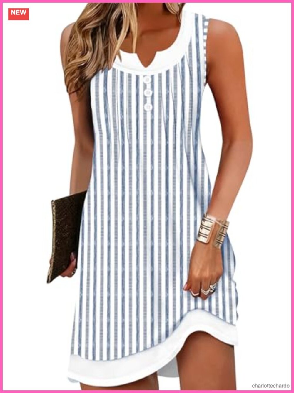 Sleeveless Button Down Striped Sundress Beach Cover Up Summer Dress Swing
